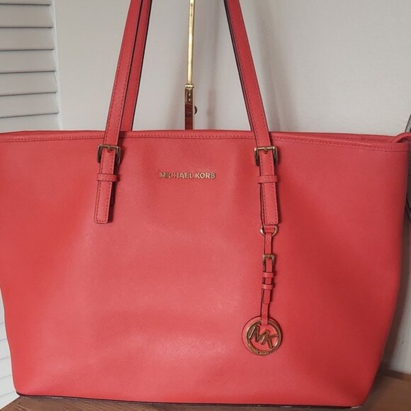 Michael Michael Kors Red Leather Tote with Black Accents - Picture 2 of 11